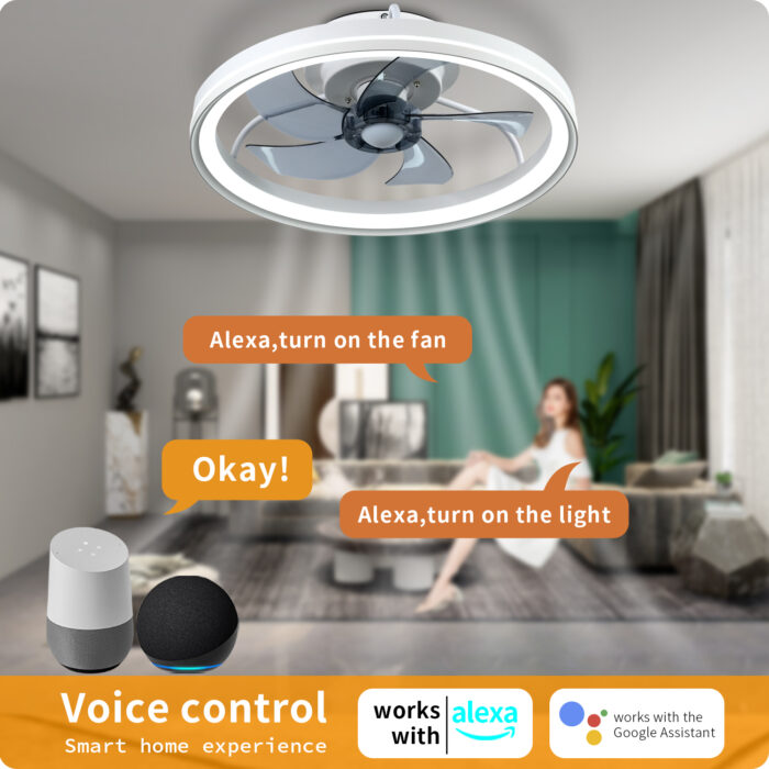 YeetFerret WiFi Low Profile Ceiling Fan With Light,White Bladeless Ceiling Fan Compatible with Alexa - Image 2