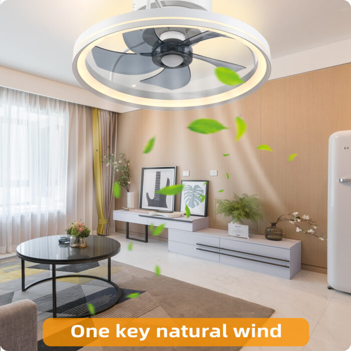 YeetFerret Bladeless Ceiling Fan with Light, 19in White Low Profile Ceiling Fan Remote/APP Control - Image 2