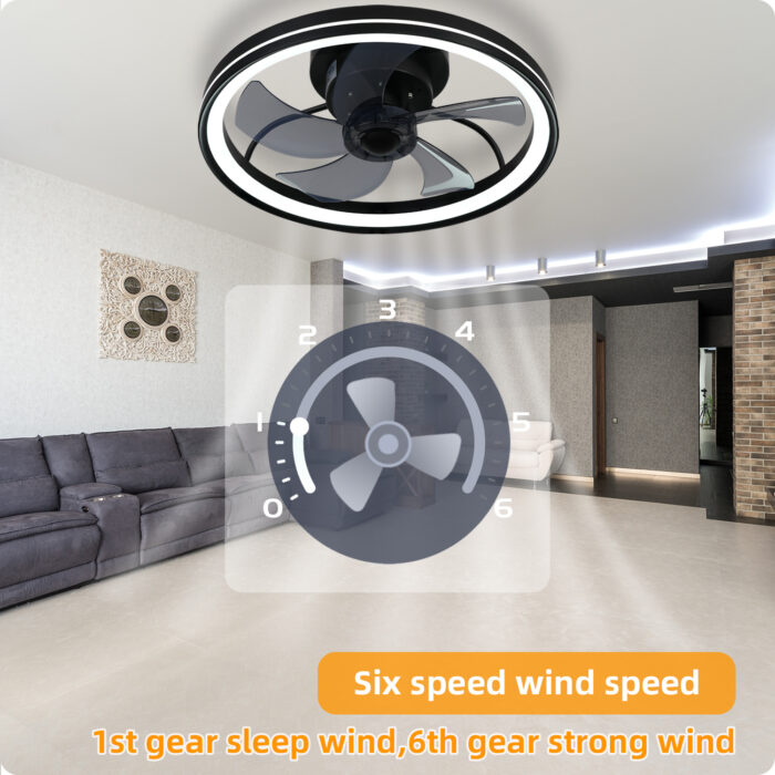 YeetFerret Black Ceiling Fans with Light, 19" Flush Mount Ceiling Fan 3 Color LED 6 Speeds - Image 3