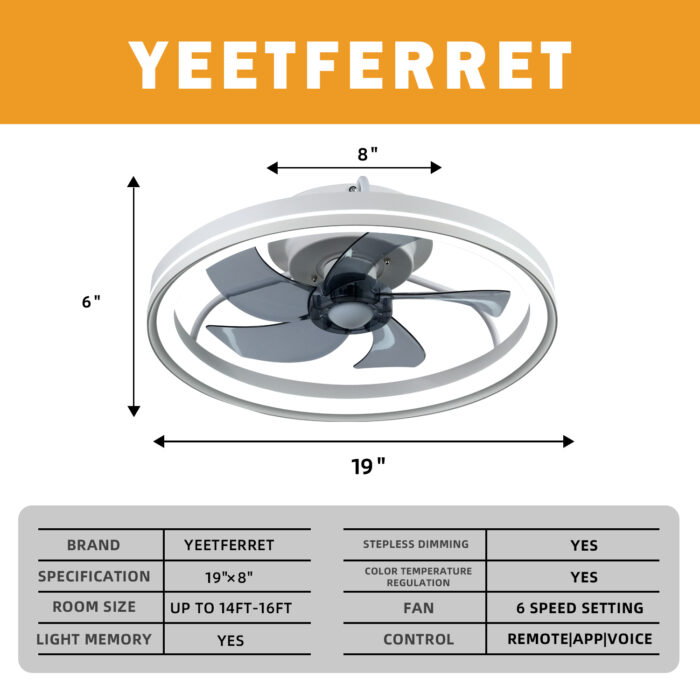 YeetFerret WiFi Low Profile Ceiling Fan With Light,White Bladeless Ceiling Fan Compatible with Alexa - Image 7